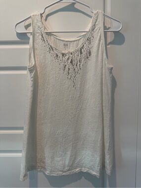Eileen Fisher 100% Linen White Sequin Tank Top Crisp Airy Minimal Petite Small